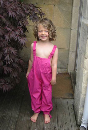 Honey trying on her brand new dungarees from her Kiba Suit in Pink/Rose