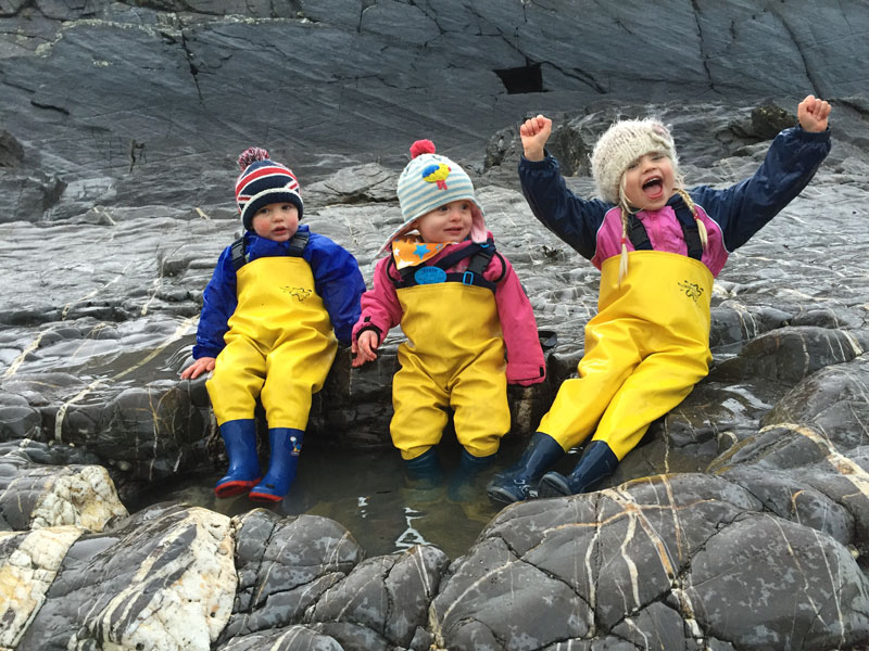 Rewan, Alexandra & Merryn enjoying the beach in their waders