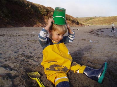 George proving that his waders are sand-proof