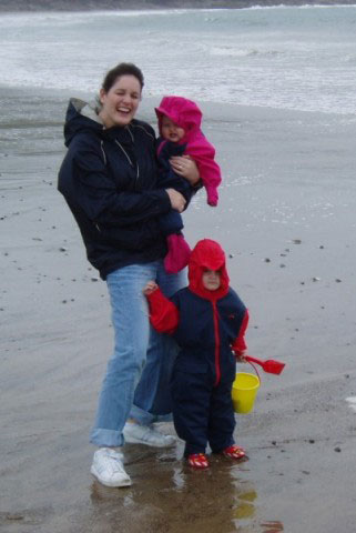 Mum, Imogen and Lizzie on the beach