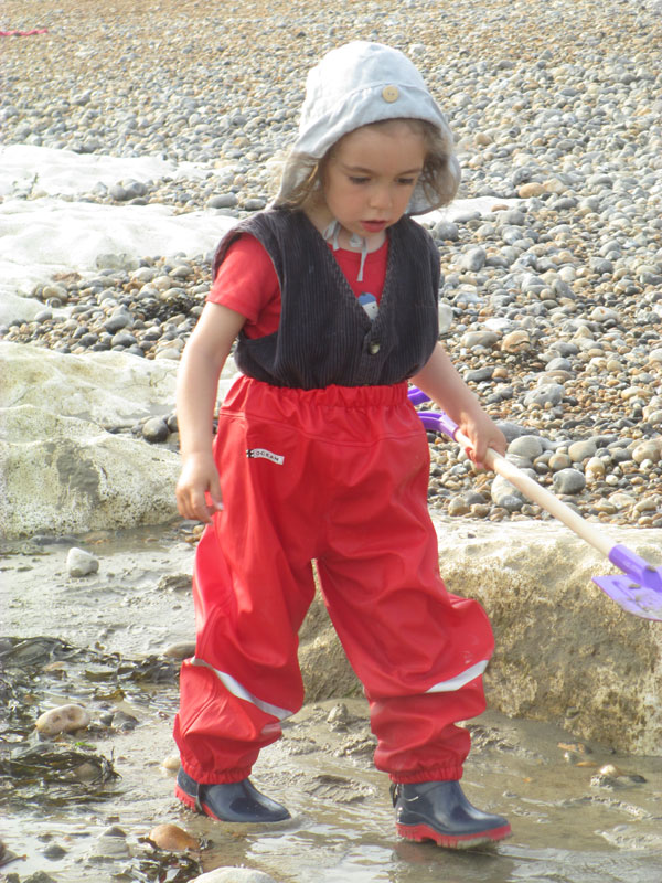 Jacob having fun in his waterproof Ocean Rainwear trousers