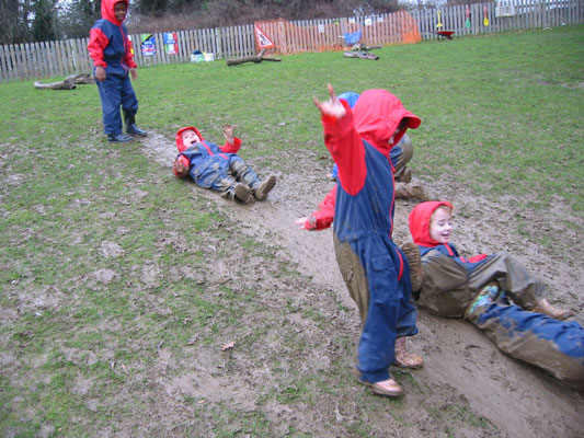 Making a mud slide at school!