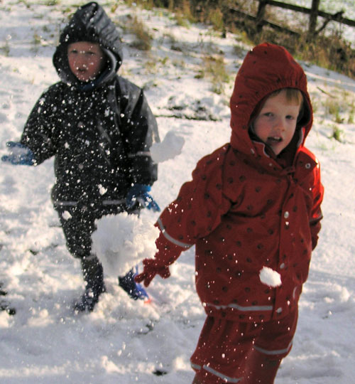 Thomas and Samuel in their Kiba Print Jackets and Dungarees